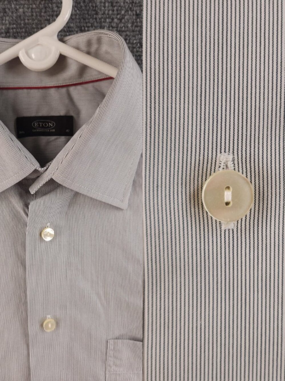 Eton Men 16.5 Cotton Striped Gray Button Up Convertible Cuff Long Sleeve Elegant